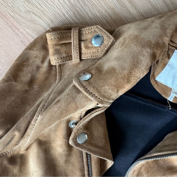 Maje Tan Caramel Brown Goat Suede Women's Biker Jacket Size 40 - Picture 5 of 12